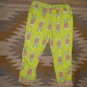 Graham Kandiah S/M Green & Pink Pineapple Lightweight Cotton Capri Pants